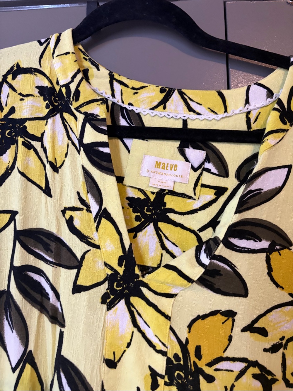 Maeve Yellow Floral Tiered Dress with Black & White Accents - Picture 3 of 3